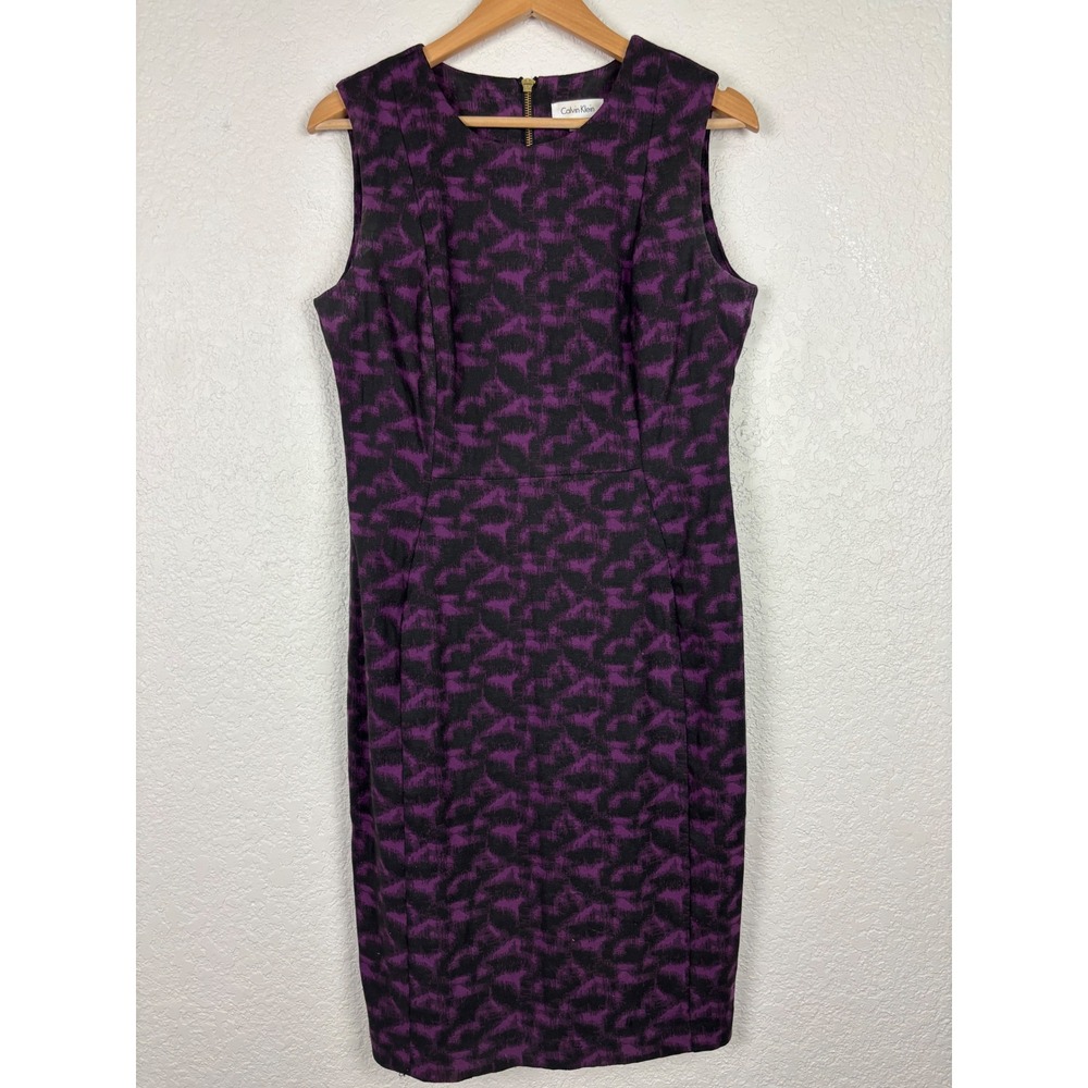 Calvin Klein Purple Black Abstract Print Sleeveless Sheath Dress Size 8